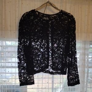 RN Studio Long Sleeve Black Sparkle Lace Detail Shrug, Size: XL, NWT